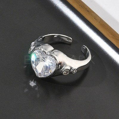 Brass Pave Cubic Zirconia Cuff Open Rings for Women RJEW-L343-08P-01-1