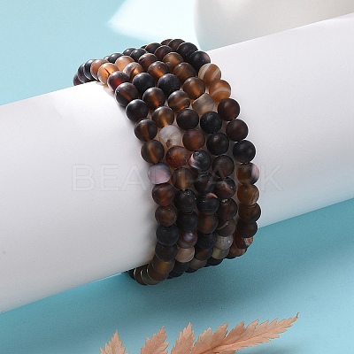 Natural Banded Agate/Striped Agate Bead Stretch Bracelets BJEW-K212-A-003-1
