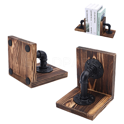 Wood Bookends with Realistic Industrial Pipe DIY-WR0005-45-1