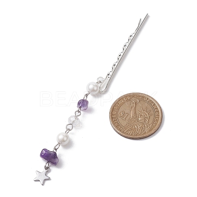 Natural Gemstone Chip & Pearl Hair Bobby Pin PHAR-JH00102-1