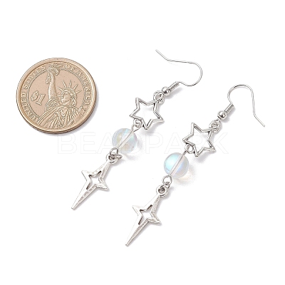 Star Alloy Synthetic Moonstone Bead Dangle Earrings EJEW-JE06790-1