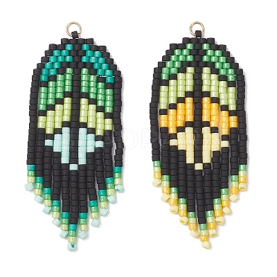 2Pcs 2 Colors Handmade Glass Seed Beaded Leaf Shape Big Pendants PALLOY-MZ00931-1