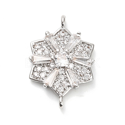 Brass Clear Cubic Zirconia Connector Snowflake Connector Charms KK-L229-079P-02-1
