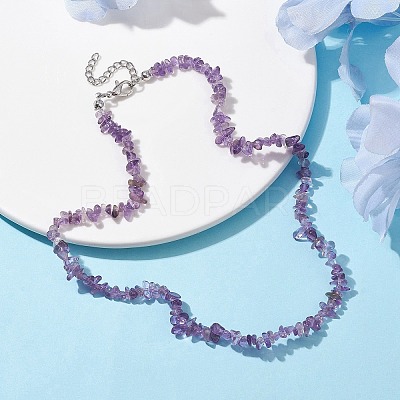 Natural Amethyst Chip Beaded Necklace NJEW-JN04615-06-1