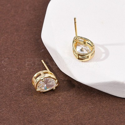 Brass Micro Pave Clear Cubic Zirconia Stud Earrings EJEW-C174-02G-G-1