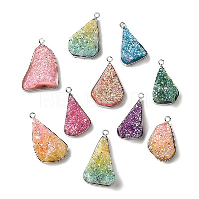 Eletroplated Natural Druzy Agate Pendants G-C143-02-1
