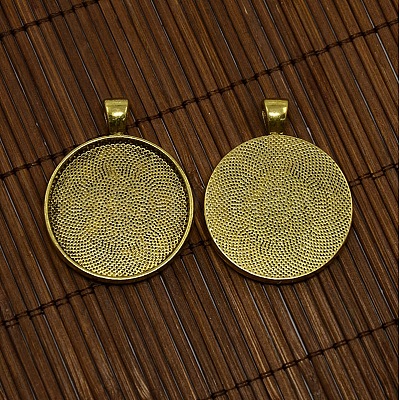 30mm Clear Glass Cabochons and Nickel Free Antique Golden Metal Alloy Pendant Cabochon Settings DIY-X0149-AG-NF-1