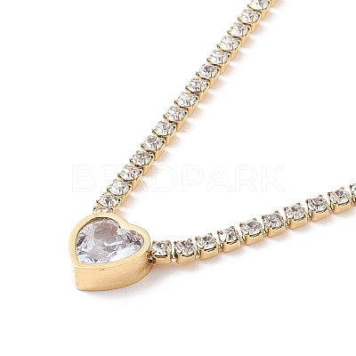 Crystal Rhinestone Heart Pendant Necklace with Tennis Chains X-NJEW-D296-04G-1