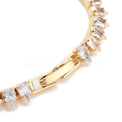 Brass Pave Clear Cubic Zirconia Teardrop Link Bracelets BJEW-YWC0002-08G-1