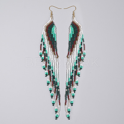 Bohemian Long Tassel Glass Seed Beaded Dangle Earrings for Women IW9172-2-1