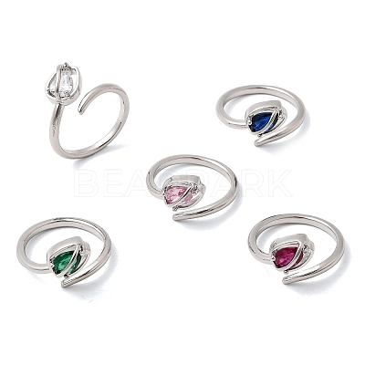 Brass Micro Pave Cubic Zirconia Cuff Open Rings for Women RJEW-L343-01P-1