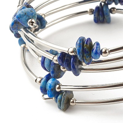 5-Loop Natural Lapis Lazuli Chip Beaded Wrap Bracelets for Women BJEW-JB01517-10-1
