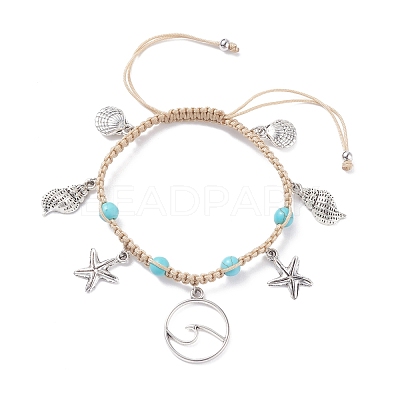 Synthetic Turquoise Braided Bead Bracelet BJEW-JB07988-1