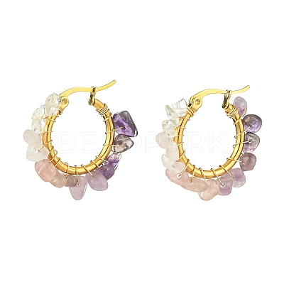 Natural Mixed Stone Chips Hoop Earrings EJEW-JE06022-02-1