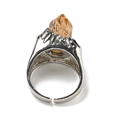 Hexagonal Prism Natural Picture Jasper Open Cuff Rings RJEW-B106-01P-08-1