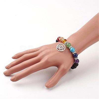 Gemstone Bead Charm Bracelets BJEW-JB02600-03-1