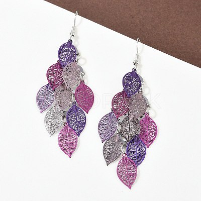 430 Stainless Steel Leaf Dangle Earrings EJEW-A137-06P-01-1