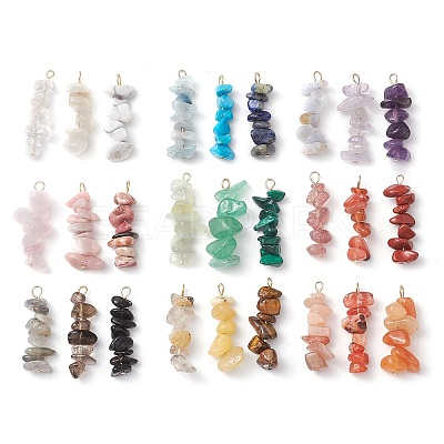 Gradient Color Mixed Gemstone Chip Beaded Pendants PALLOY-JF02795-1
