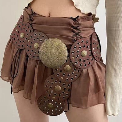 Vintage PU Leather Hollow Corset Belts with Disc Alloy Clasps AJEW-WH20070-089B-1