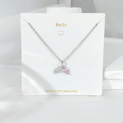 304 Stainless Steel Pave Pink and Clear Cubic Zirconia Pendant Necklaces FS-WGACF2A-09-1