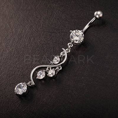 Piercing Jewelry Real Platinum Plated Brass Rhinestone S Shape Navel Ring Belly Rings AJEW-EE0001-54A-1