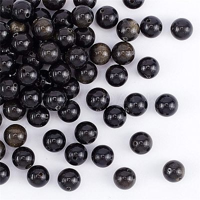 Natural Golden Sheen Obsidian Beads Strands G-OC0001-06-1