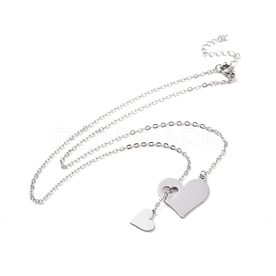 Non-Tarnish 302 Stainless Steel Heart Puzzle Pendant Lariat Necklaces NJEW-I118-01P-1