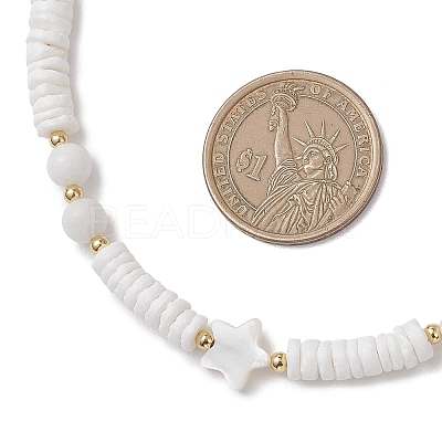 Natural White Shell Star Round Heishi Beaded Necklaces NJEW-JN05805-1
