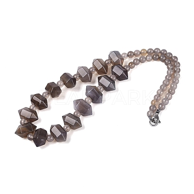 Natural Grey Agate Round & Cone Beaded Necklaces NJEW-N064-03C-1