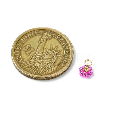 8Pcs 8 Color Flower Glass Seed Beaded Charms PALLOY-JF02004-01-1