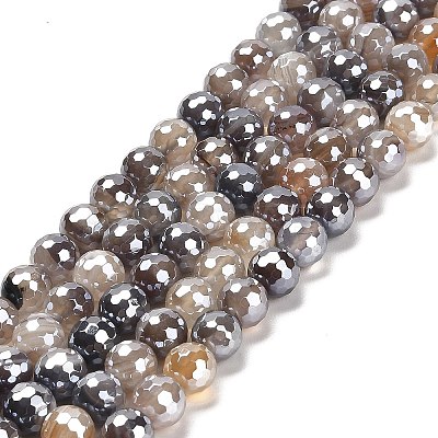 Electroplated Natural Botswana Agate Round Beads Strands G-L598-A03-02-1