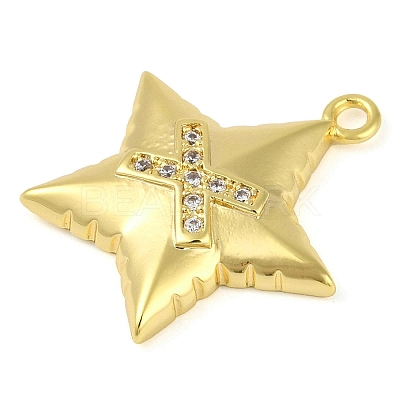 Cross Theme Real 18K Gold Plated Brass Micro Pave Clear Cubic Zirconia Pendants KK-L219-06G-05-1