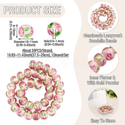 1 Strand Handmade Lampwork Inner Flower Rondelle Beads Strands LAMP-TA0002-72J-1