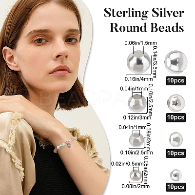 40Pcs 4 Style 925 Sterling Silver Beads STER-BBC0001-10-1