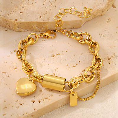 Heart 304 Stainless Steel Charm Bracelets FS-WGC6D26-01-1