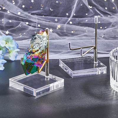 2Pcs 2 Colors Square Transparent Acrylic Mineral Crystal Stands ODIS-GL0001-06-1