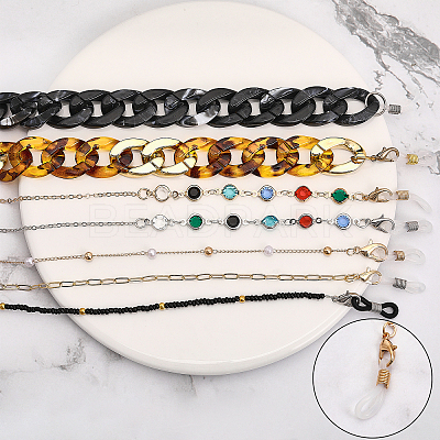 8Pcs 8 Style Iron & Plastic & Acrylic Curb Chains Neck Strap for Eyeglasses AJEW-GL0001-66-1