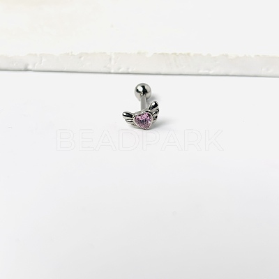 Angel Wing Heart 316L Surgical Stainless Steel Pave Cubic Zirconia Tongue Rings FS-WG901EE-05-1