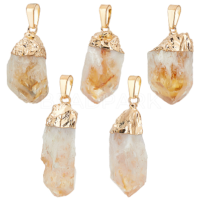 5Pcs Raw Rough Natural Citrine Pendants G-FG0001-11-1