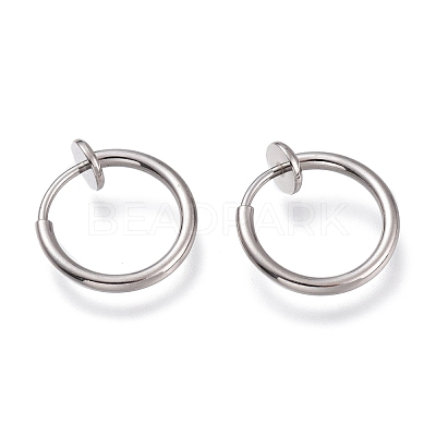 Tarnish Resistant 304 Stainless Steel Retractable Clip-on Hoop Earrings STAS-O135-01E-1
