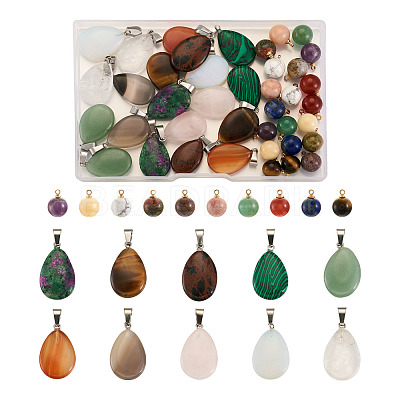 40Pcs 20 Style Natural & Synthetic Gemstone Pendants G-PJ0001-01-1