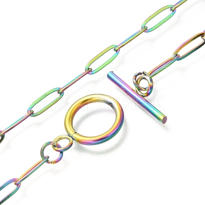 Unisex PVD Vacuum Plating 304 Stainless Steel Paperclip Chain Necklaces NJEW-H215-04MC-1