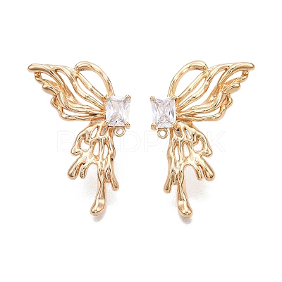 Brass Pave Clear Cubic Zirconia Butterfly Stud Earring Findings KK-N232-450G-1