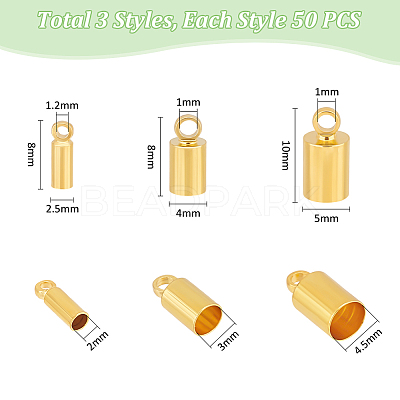 150Pcs 3 Style Brass Cord Ends KK-UN0003-75-1