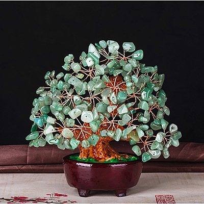 Undyed Natural Green Aventurine Chips Tree of Life Display Decorations TREE-PW0001-27B-1
