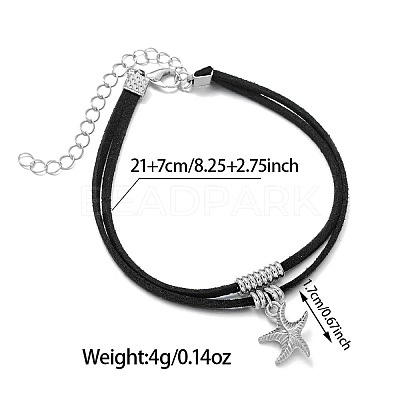 Ocean Alloy Starfish Charm Faux Suede 2-Strand Anklets for Women WGD1C62-01-1