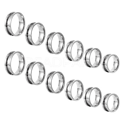 12Pcs 6 Styles 201 Stainless Steel Grooved Finger Ring Settings RJEW-TA0001-04P-1