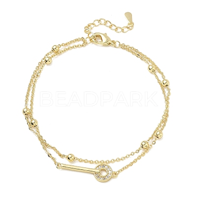 Brass Micro Pave Clear Cubic Zirconia Key Link 2-Strand Bracelets KK-CBA6980-20G-1