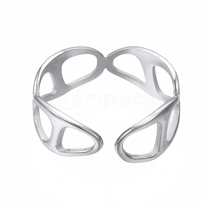 Non-Tarnish 304 Stainless Steel Oval Wrap Open Cuff Ring RJEW-T023-62P-1