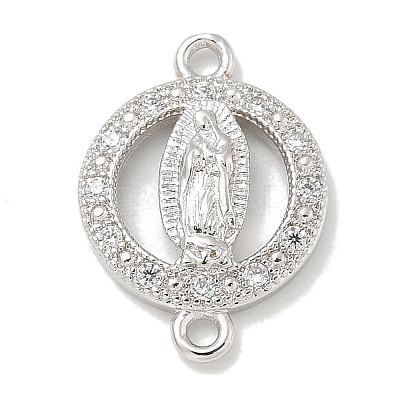 Rack Plating Brass Micro Pave Clear Cubic Zirconia Religion Virgin Mary Connector Charms X-KK-L224-094P-02-1